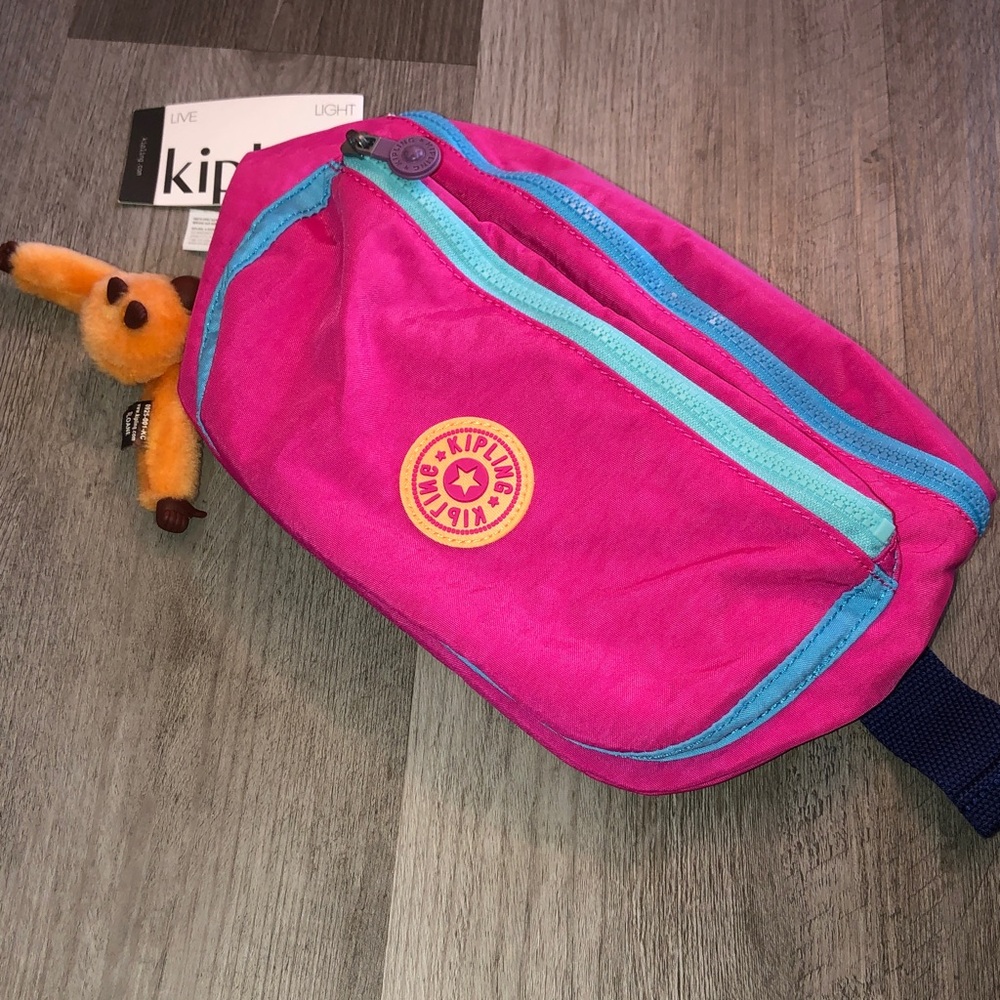 Kipling Yasemina Nylon Waist Pack Azalea Pink Color Block + Monkey Keychain NWT - Picture 16 of 16